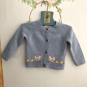 Baby Boden Blue cardigan with Chickens - Sz 6-9M